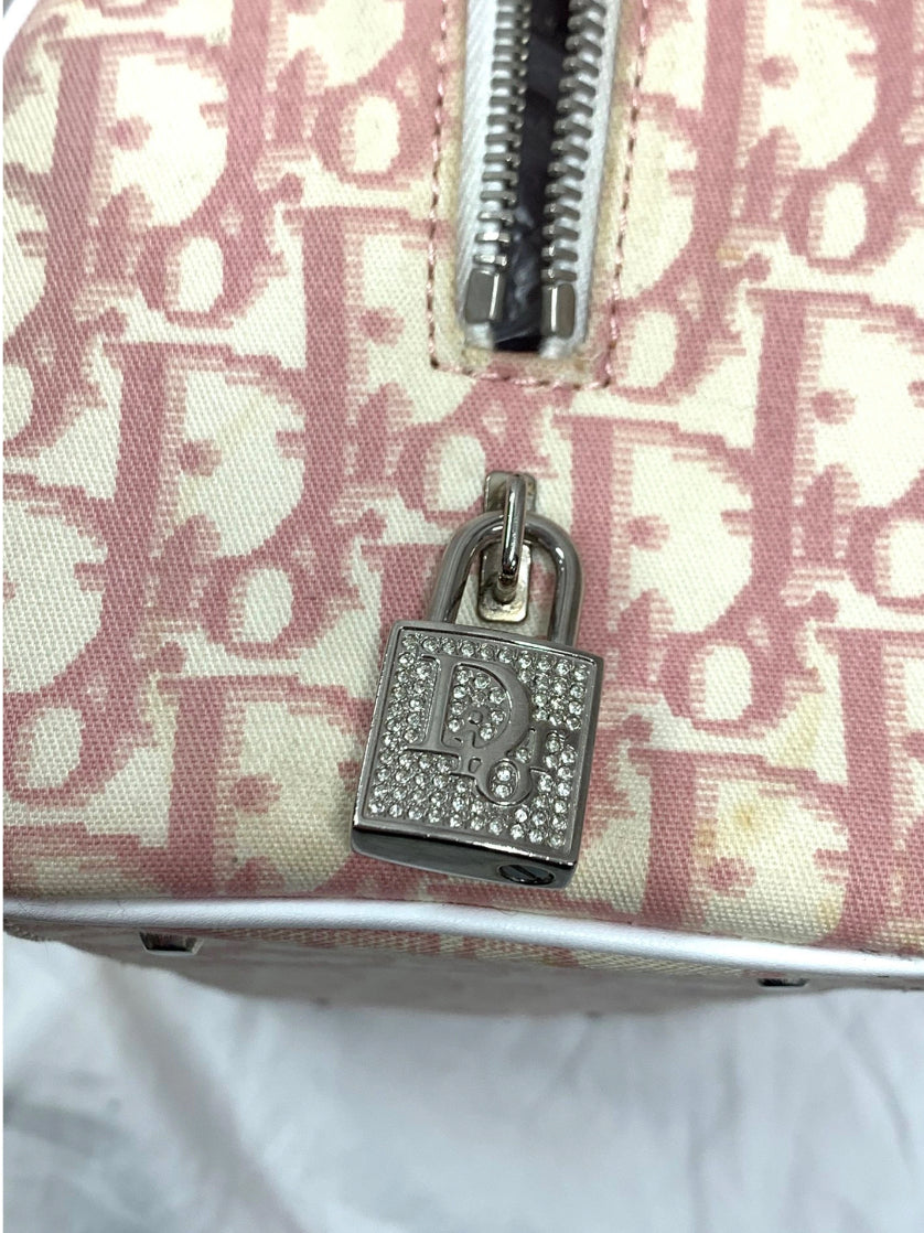 Christian Dior Trotter Flower Pink White PVC Handbag Silver Hardware with Charm