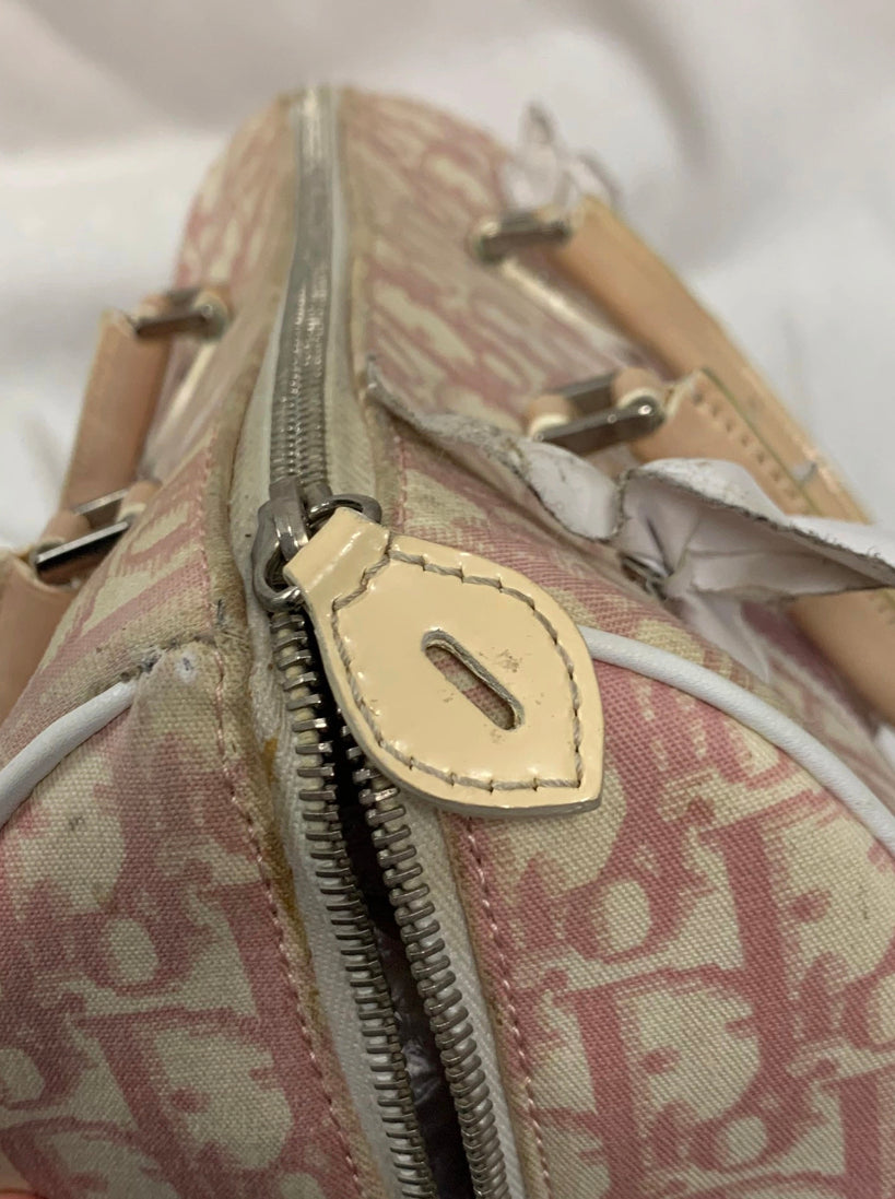 Christian Dior Trotter Flower Pink White PVC Handbag Silver Hardware with Charm