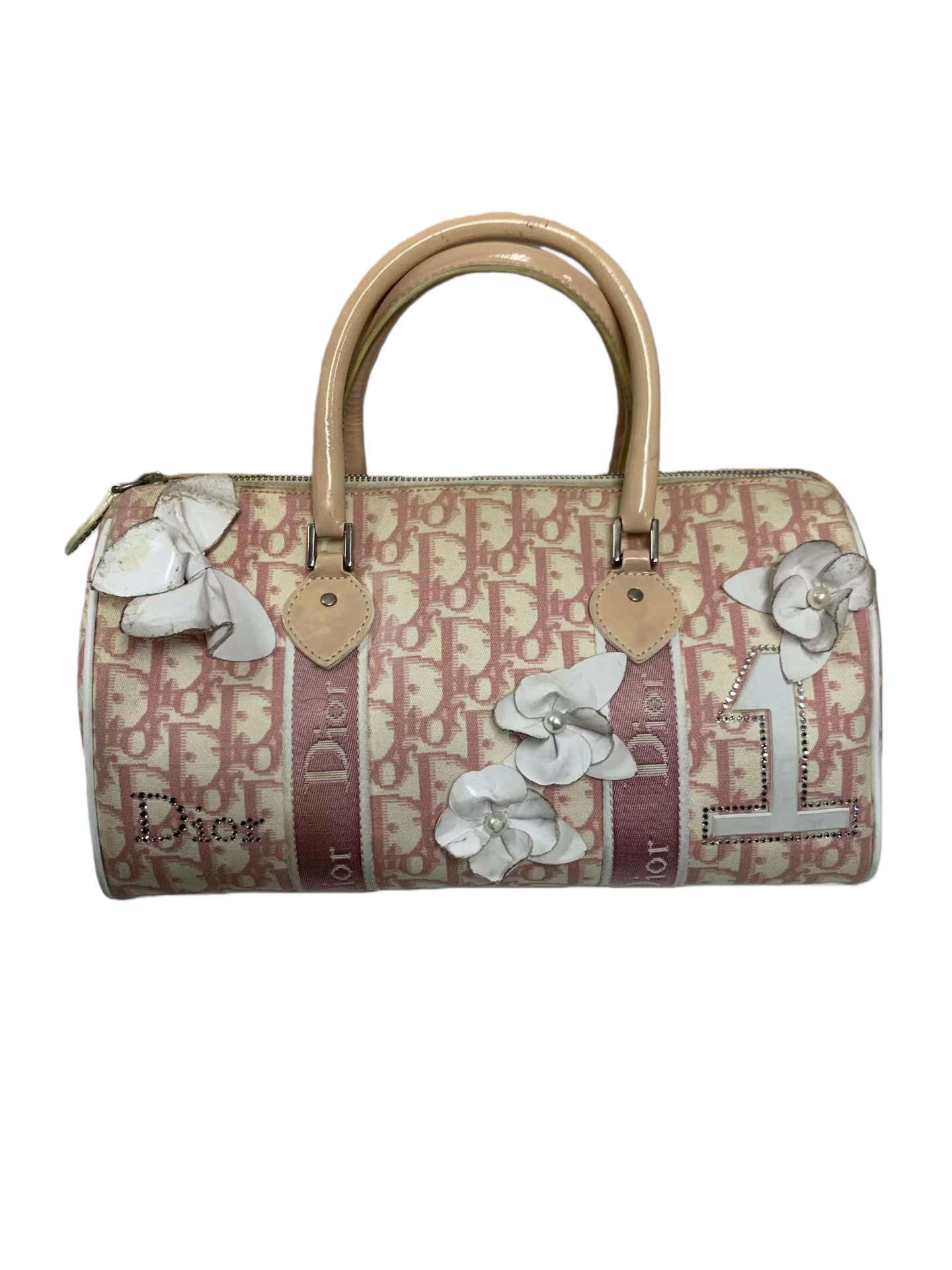 Christian Dior Trotter Flower Pink White PVC Handbag Silver Hardware with Charm