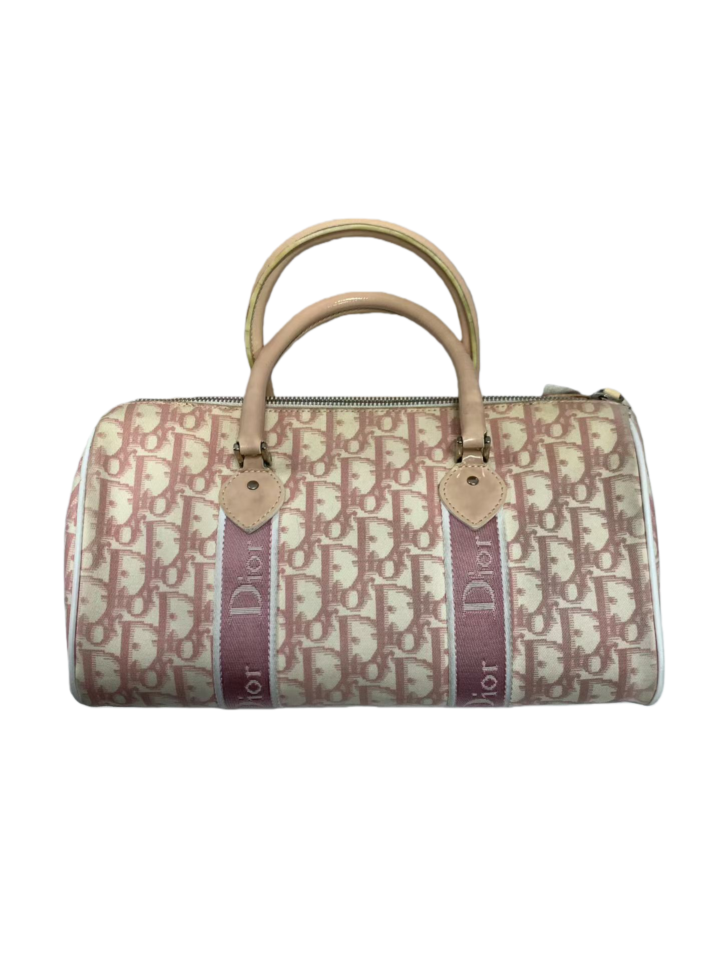 Christian Dior Trotter Flower Pink White PVC Handbag Silver Hardware with Charm