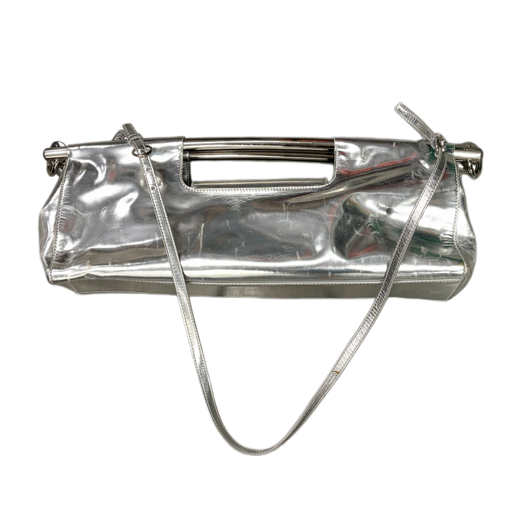 Prada Silver Metallic Leather Clutch Bag