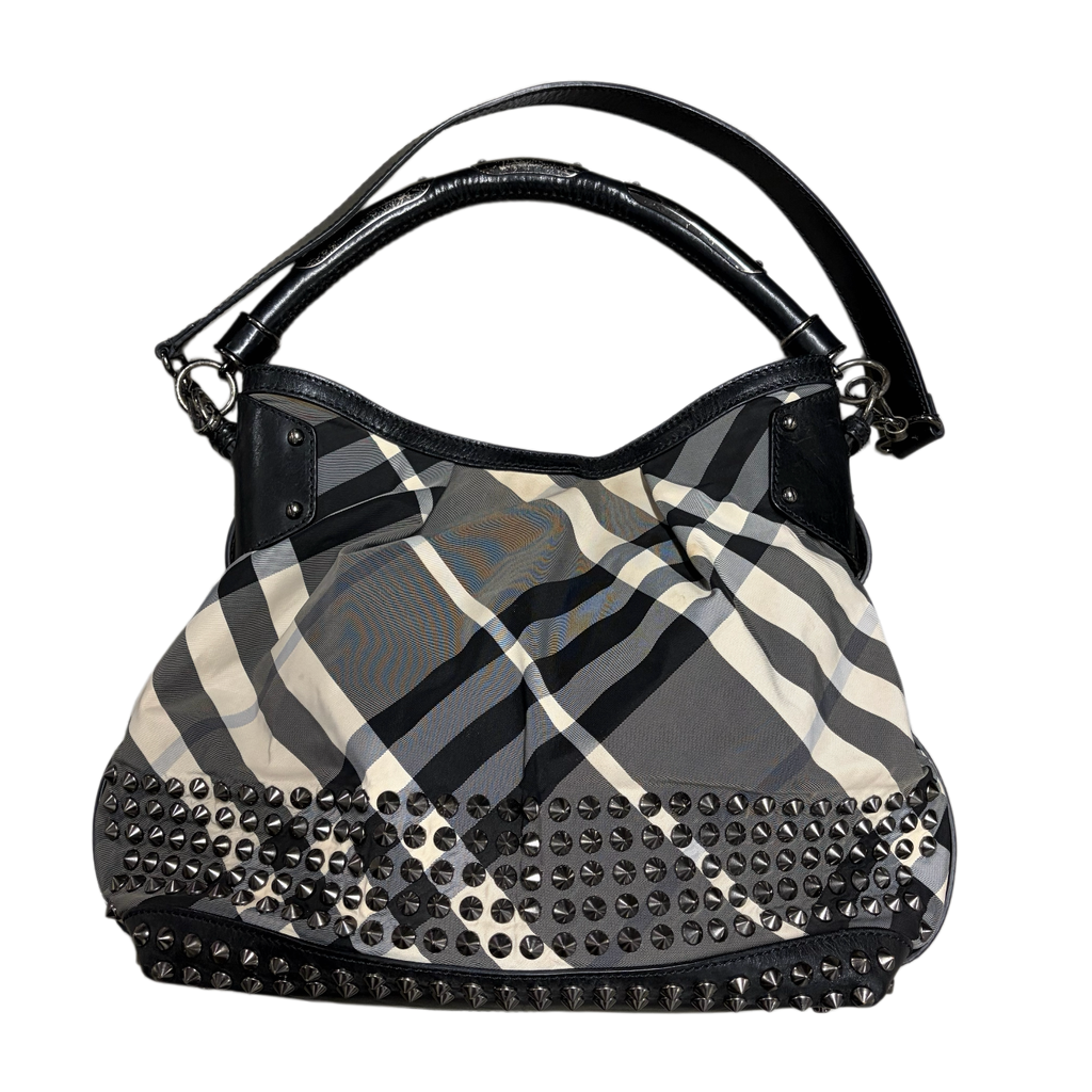 Burbbery Beat Check Nylon Studded Hobo Bag