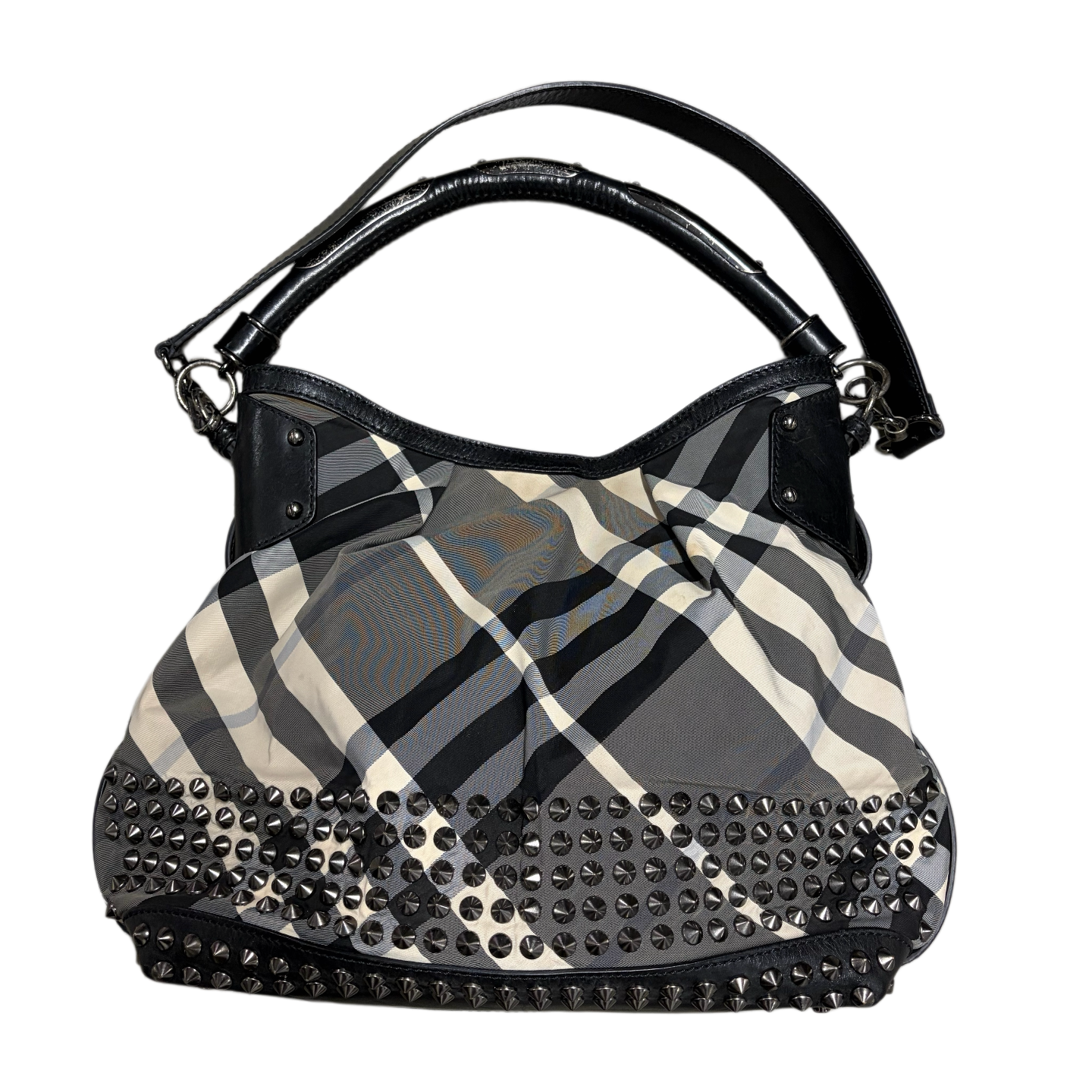 Burbbery Beat Check Nylon Studded Hobo Bag