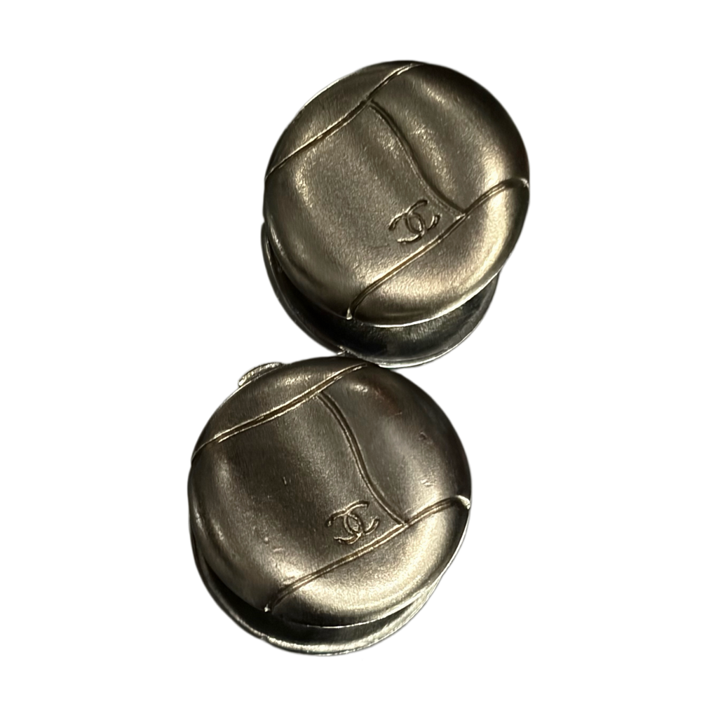 Chanel Silver Metal Clip On Earrings