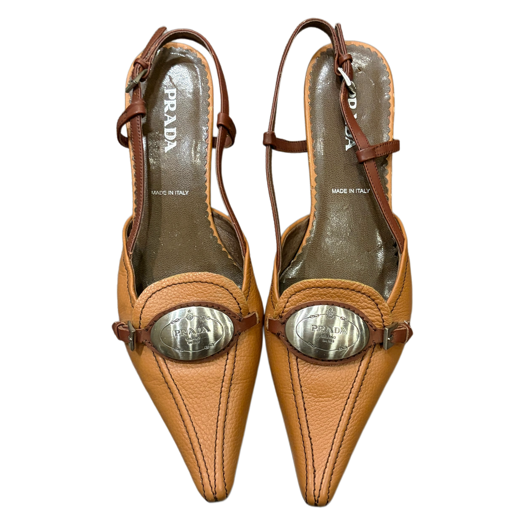 Prada Logo Sling Back Kitten Heels