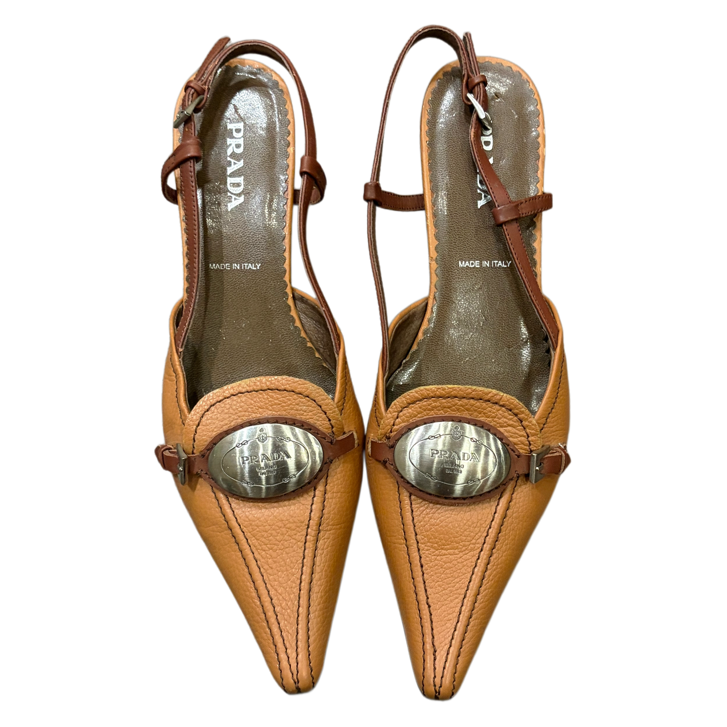 Prada Logo Sling Back Kitten Heels