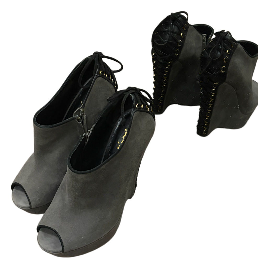 Saint Lauren Grey Open Toe Suede Boots