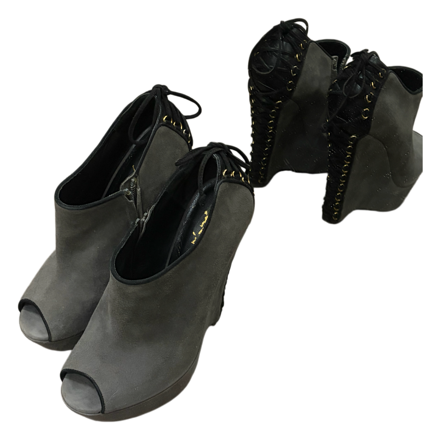 Saint Lauren Grey Open Toe Suede Boots