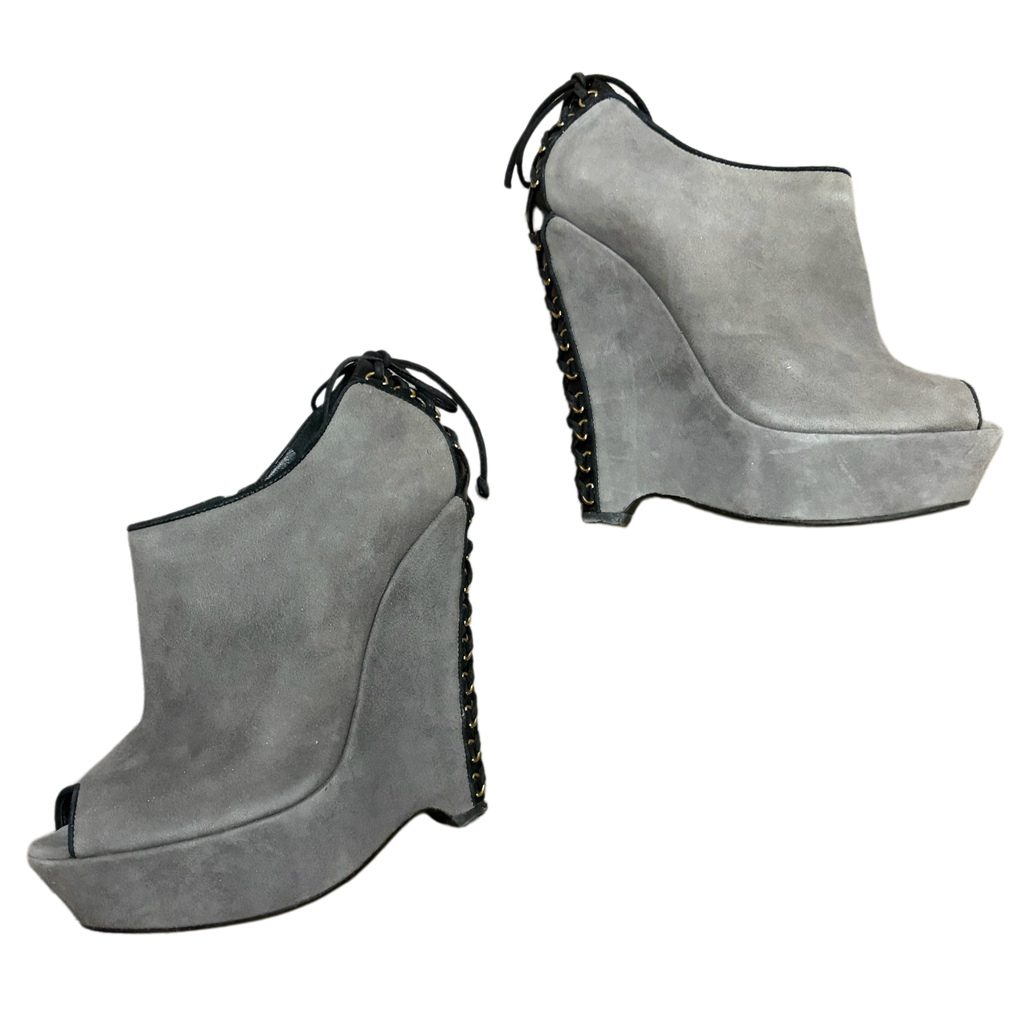 Saint Lauren Grey Open Toe Suede Boots