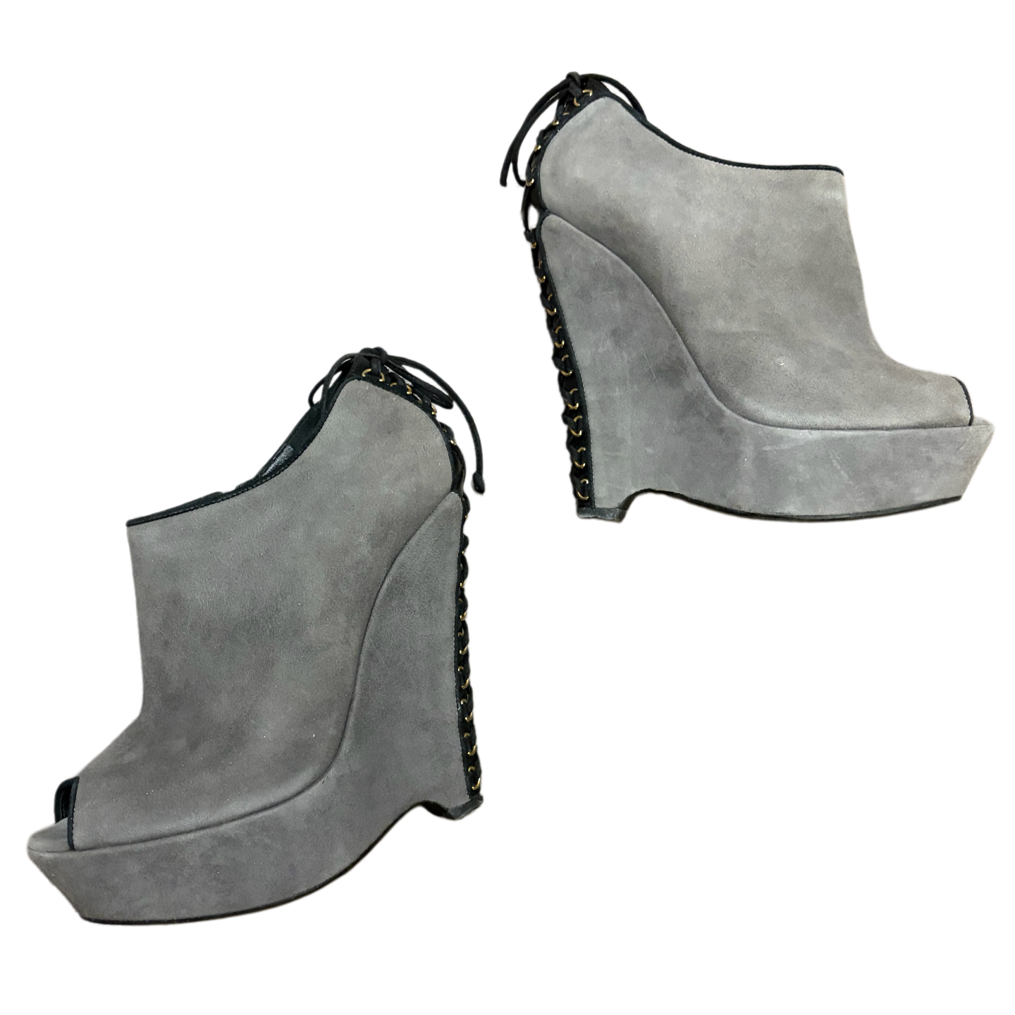 Saint Lauren Grey Open Toe Suede Boots
