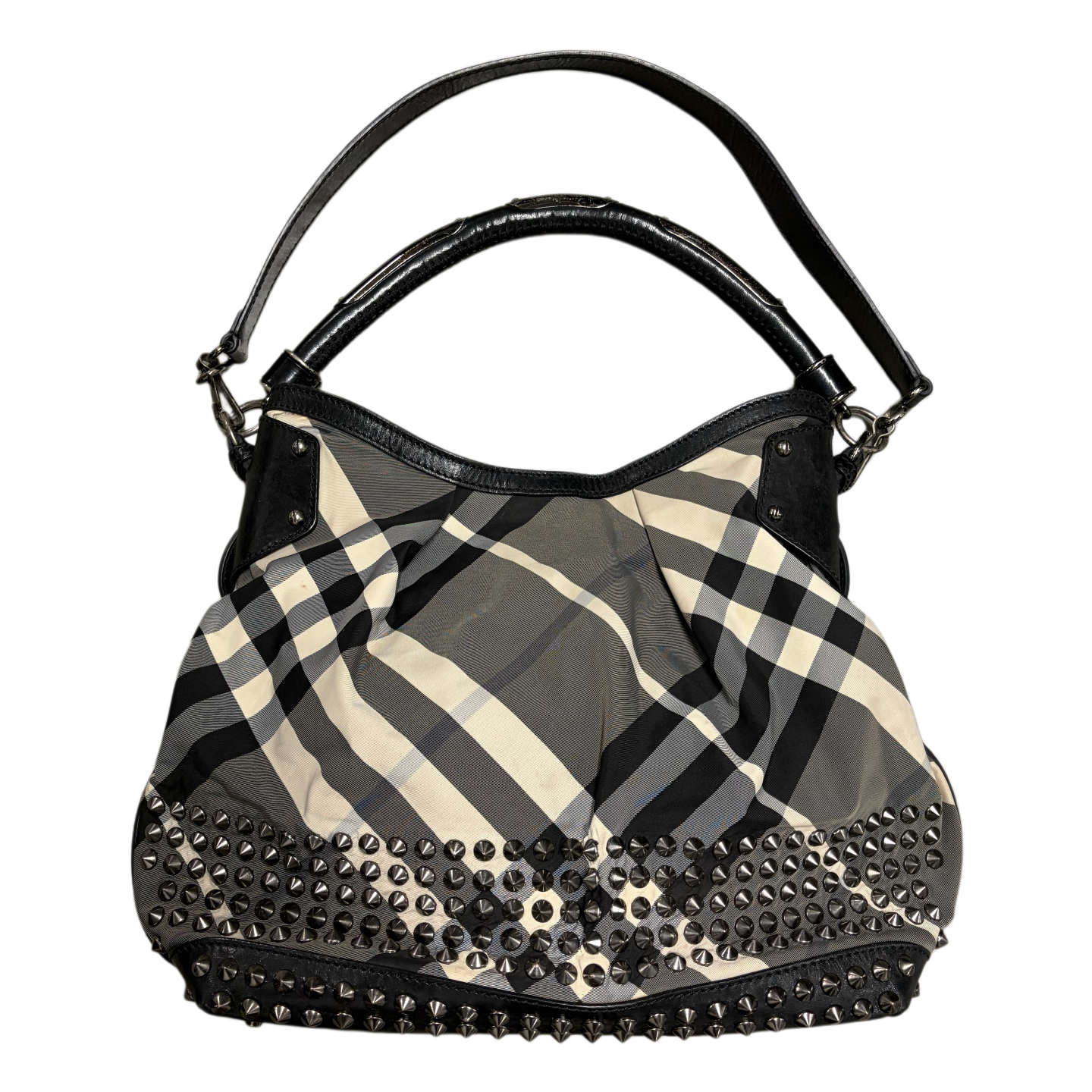 Burbbery Beat Check Nylon Studded Hobo Bag