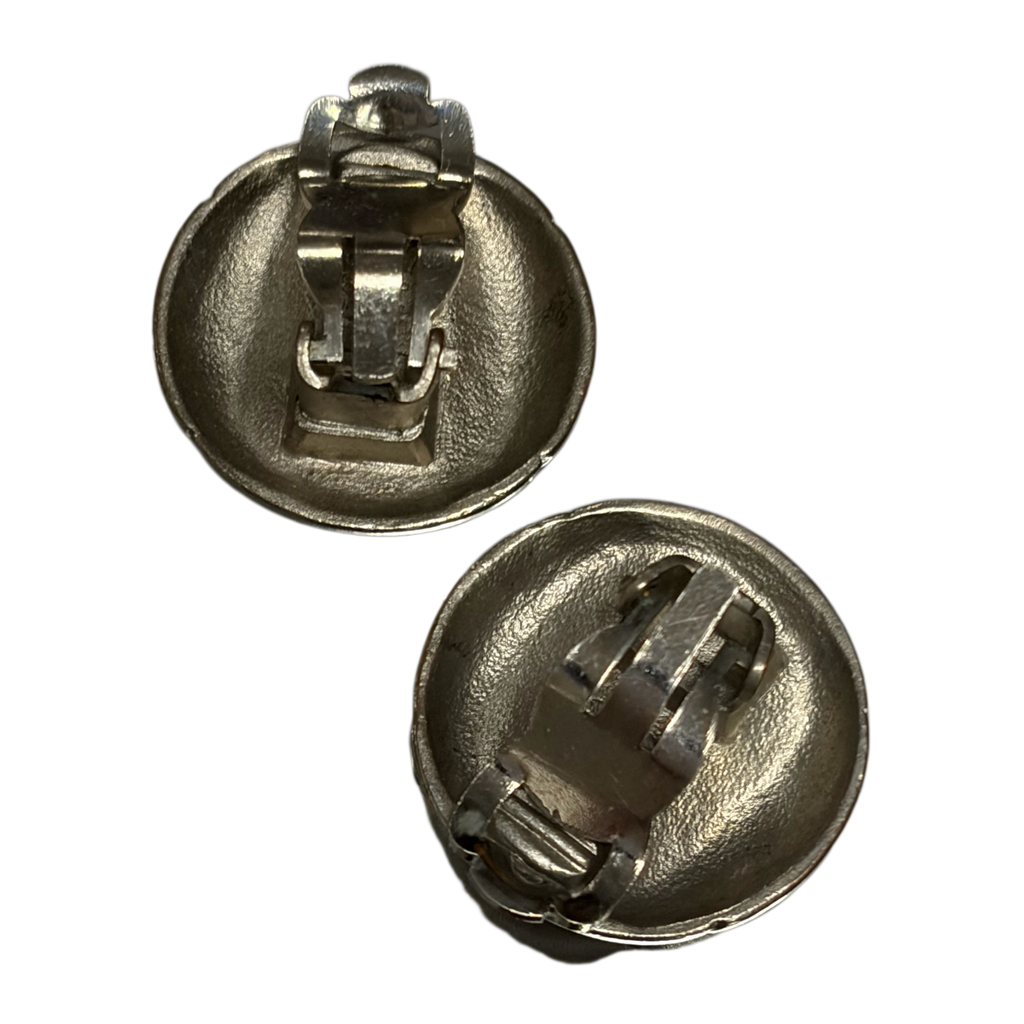 Chanel Silver Metal Clip On Earrings