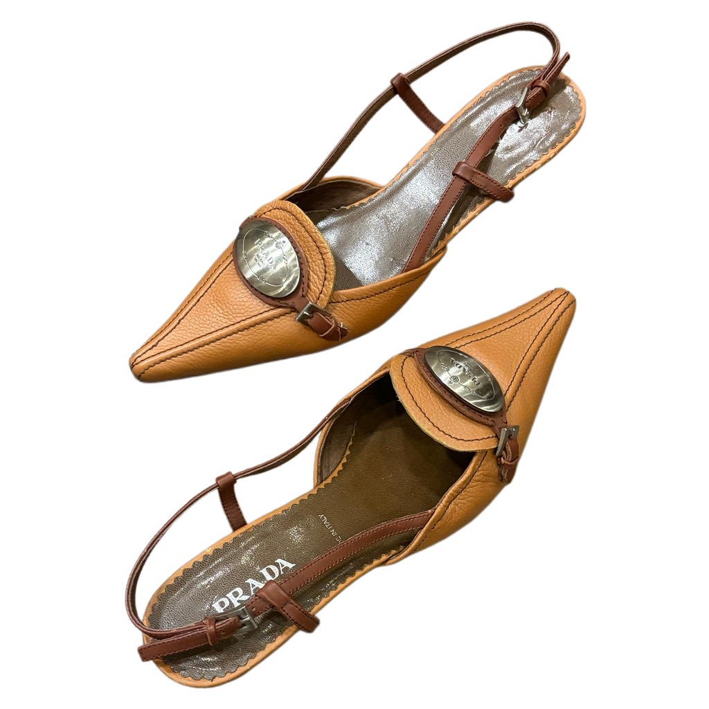 Prada Logo Sling Back Kitten Heels