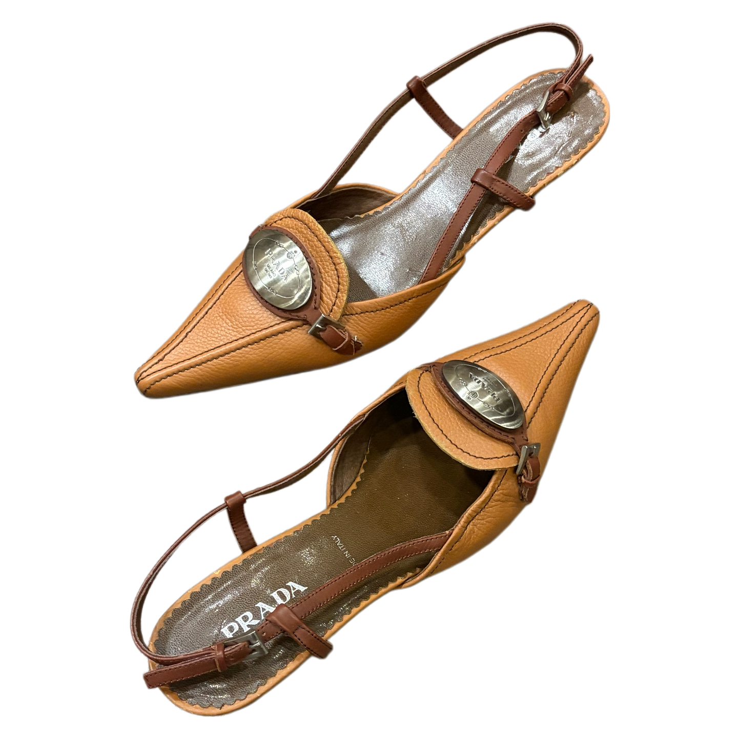 Prada Logo Sling Back Kitten Heels
